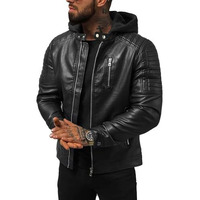Blaq Ash Men's Faux Leather Hooded Motorcycle Jacket, Zip-Up, With Pockets Removable Hood (In, Alpha, Xl, Regular, Black)