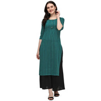 Hritika Women's Green Stripes Printed Cotton Blend Casual Kurta_(Hrkr5_Hrk0016Tgrn_S)