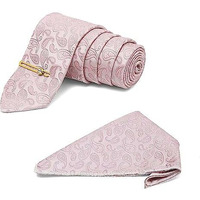 Mutaqinoti Mens Pale Pink Paisley Micro Silk Necktie Set Incl Pocket Square Golden Tiepin American Style Formal Tie Gift Set For Men (Tegp-P)