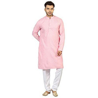 Uri And Mackenzie Men's Cotton Kurta Pyjama Set (40, Pink)