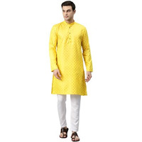 Luxrio Men's Polycotton Geometric Relaxed Kurta Yellow Gold