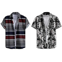 Rebelify Half Sleeve Printed Shirts For Men Regular Fit Printed Spread Collar Casual Shirt Lycra Fabric With Combo Shirt (Pack Of 2) Maroon, Black