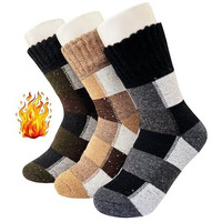 Alexvyan 3 Pair Men Checked Solid Soft & Woolen Cozy Knitted Winter Thick Warm Stretchy Elastic Calf Length Socks (Without Thumb) For Boys Gents Man Male(Green Grey Brown)