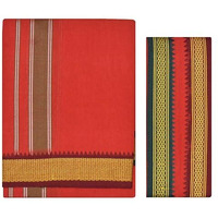 Tuni Mani Padayappa Border Men's Cotton Temple Wear Dhoti (Dhoti With Towel, Red)