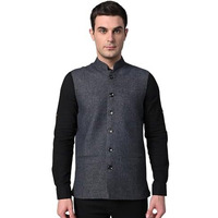 Vastraa Fusion Men's Grey & Red Chequered Woolen Blended Festive Nehru Jacket/Waistcoat (Vastraavs4405D-46)
