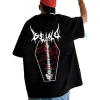 Thalasi Pure 100% Cotton Back Anime Printed Oversized Tshirt For Men - Black Stylish Half Sleeve Oversize Round Neck Baggy Men T-Shirts - Down Shoulder Baggy Loose Black T Shirts For Men & Boys