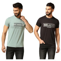Tagdo Men Textured Printed Half Sleeve Round Neck Tshirt Pack Of 2 (Men-Combo-5162-Mnt-5163-Blk-L)