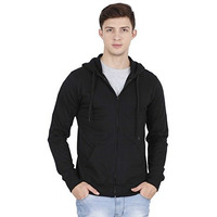 Fleximaa Men's Cotton Black Color Full Zipper Sweatshirt Regular Hoodies With Kangaroo Pocket L Size