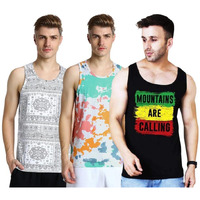 Veirdo 100% Pure Cotton Scoop Neck Regular Fit Multicolor Sleeveless T-Shirt Combo For Men & Boys- (Pack Of 3) (Po3_G4_043_044_Mrc_L)