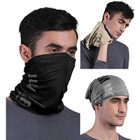 Freecultr Unisex Bamboo Bandana, Anti Microbial Super Soft & Comfort Fit, Breathable Multipurpose Headband, Face Mask For Dust Protection And Sun - Printed Pack Of 3-Beach Sand,Black,Charcoal
