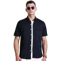 Thomas Scott Men Solid Slim Fit Half Sleeve Casual Shirt(Ccks012_Black_S)