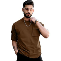 Maniac Mens Solid Polo Neck 3/4Th Sleeve Brown Cotton T-Shirt