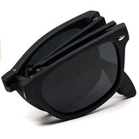 Janifaoul Men's Rectangular Folding Black Sunglasses