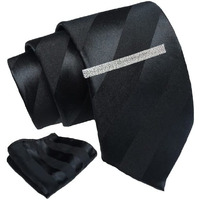 Axlon Black Self Striped Tie For Men  Formal Ties Set With Pocket Square & Tie Pin Clip For Mens, Silk Neckties Gift Sets For MenS (Axnw13)