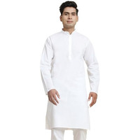 Amazon Brand - Anarva Men's Cotton Solid Kurta Long Sleeves Knee Length Casual Shirt (K021White_White_Large)