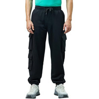 Bewakoof Men's Solid Super Loose Fit Cotton Blend Cargo Joggers_ 617399 Black Xl