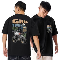 Juari Be A Gentlemanmotorcycle Graphic Drop Shoulder T-Shirt, Grip Twist Ride Print, Oversized Fit, Black (In, Alpha, M, Plus, Black)
