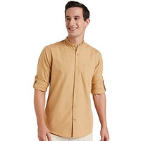 Amazon Brand - House & Shields Men's Solid Regular Fit Casual Shirt (Ss20-Ess03-Hssh-11_Beige_Medium)