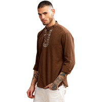 Be Active Men's Neck Embroidery 100% Cotton Short Kurta With Mandarin Collar || Short Kurta For Men Cotton || Stylish Short Kurta || Short Kurta Men (Scpl0175 3 M) Brown