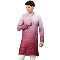 Luxrio Men's Ombre Shaded Sequence Self Embroidered Textured Long Kurta Full Sleeves Red Size Xxl