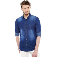 Dennis Lingo Men's Denim Dark Blue Solid Casual Shirt C502_Darkblue_L