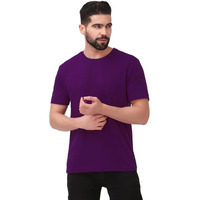 Ghumakkad Half Sleeve Round Neck Cotton Plain Regular Fit T Shirt For Men & Women (Large, Deep Purple)