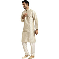 Sojanya (Since 1958 Men's Silk Blend Cream Striped Kurta & Off White Churidaar Pyjama Set Size 42