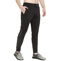 John Ally Jogger Trackpant For Men With Two Zipper Pockets And Premium Fabric. Sweat Wicking, Stretchable For Gym, Yoga, Training, Sports, Running And Casual Wear. (Jet Black - L)