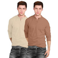 Veirdo Pure 100% Cotton Regular Fit Solid Plain Henley Neck Full Sleeve T-Shirt For Men & Boys (Po2_Hnly_13Sw_17Cr_Xxl)