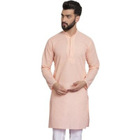 Sojanya (Since 1958 Ethnic Motifs Embroidered Thread Work Pure Cotton Peach Straight Only Kurta