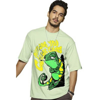 Bewakoof Men's Watching You Change Colours Graphic Printed 100% Cotton T-Shirt - Oversized Fit, Round Neck, Half Sleeves_592039_Green_2Xl