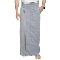 Tuni Mani (Mini Border Men's Cotton Welcro Pocket Dhoti, Vesti/Adjustable For All Size (28"-44") (Single Dhoti) (Grey)