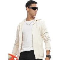 Adro Men's Cotton Neck Hooded Sweatshirt (Zhh-24-Pln-Ws_White Sand