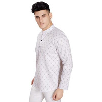 Divisive Men's Pure Cotton Relaxed Fit Printed Short Kurta (Dkrt445_Xl_White)