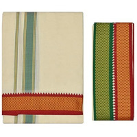 Tuni Mani Padayappa Border Men's Cotton Temple Wear Dhoti (Dhoti With Towel, Off-White)