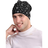 Mack Jonney Fabric Men's Cotton Beanie Cap (Pack Of 1) (Cap_Prt-No.1-Blk_01_Black_Free Size)