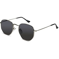 Lenskandy Metal Hexagonal Polarized Sunglasses For Men & Women Uv Protection | 3702-Silver