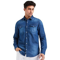 Amazon Brand - Inkast Denim Co. Men's Solid Slim Fit Full Sleeve Cotton Casual Shirt (In-S-01B_Medium Blue_Medium)
