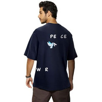 Bewakoof Men's Printed 100% Cotton T-Shirt - Oversized Fit, Round Neck, Half Sleeves Blue