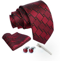 Axlon Maroon Checkered Tie For Men  Formal Ties Set With Pocket Square, Cufflink & Tie Clip With Gift Box For Mens, Silk Fabric Neckties Gift Sets For MenS (Axrd_25)