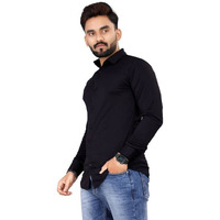 Flosive Men's Cotton Lycra Blend Checkered Men Shirt (L, Black)