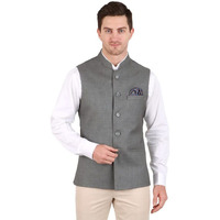 Gracyshade MenS Nehru/Modi Jacket (Waistcoat) Along-With Inner Pocket - Premium Jute Fabric Lining, Stylish Sleeveless Regular Fit Waistcoat For Festive, Casual, Or Occasional Grey - 42