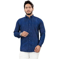 Men's Khadi Cotton Casual Shirt, Full Sleeves, Front Pocket, Lightweight, White (In, Alpha, L, Blue)