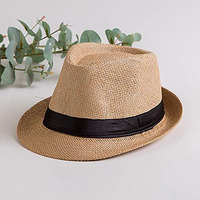 Accery Fashion Straw Fedora/Trilby Summer Hat For Men (Jute Beige)
