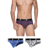 Xyxx Men's Modal Slim Geometric Briefs (Pack Of 3) (Xybrf_R5_03_Triad Red + Boxy Grey + Prism Blue_L)