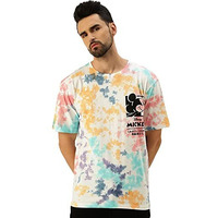 Veirdo Multicolour Pure Cotton Official Disney Merchandise Tie-Dye Oversized Baggy Fit With Mickey Mouse Print Round Neck T-Shirt For Men & Boys