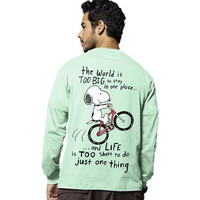 Bewakoof Men's Move On Graphic Printed T-Shirt, Oversized Fit, Round Neck, Full Sleeve_587155_Green_L