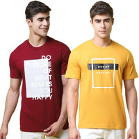Pinkmint Combo T-Shirt For Men Cotton Blend Casual Half Sleeve T-Shirt L Active Wear L Regular Home T-Shirt (Pack Of 2) Maroon-Yellow
