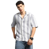 Hubberholme Men Summer Cotton Spread Collar Short Sleeves Oversized Casual Shirt 27 Blue