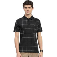 Monte Carlo Mens Black Checkered Polo Neck Half Sleeve T-Shirt (224064563-2-44)